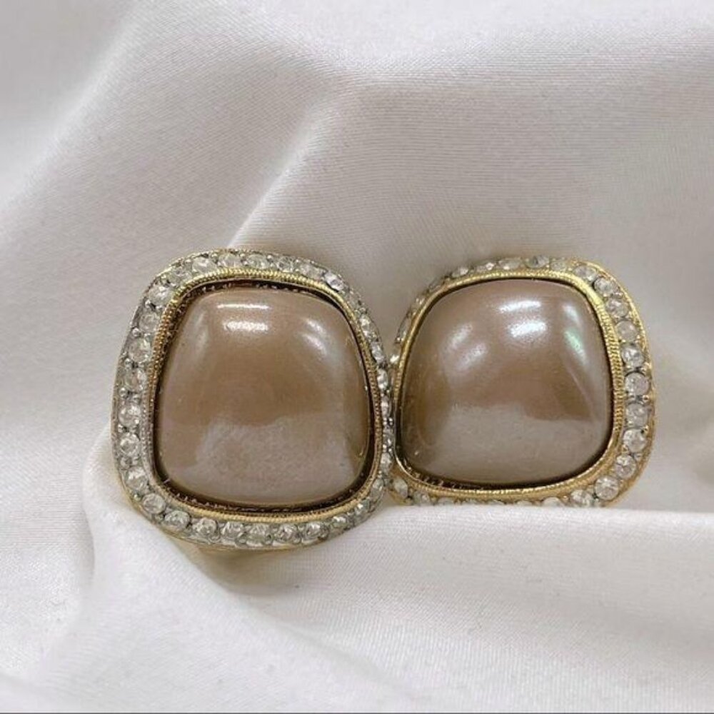 3 for$20 SALE Joan Collins clip earrings champagne faux  pearl & crystal